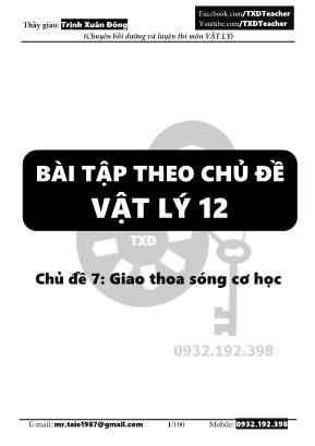 Bài tập theo chủ đề Vật lý 12 - Chủ đề 7 Giao thoa sóng cơ học - Trịnh Xuân Đông